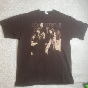 Y2K Led Zepplin men's brown anvil blur bar band tshirt 2000s xl